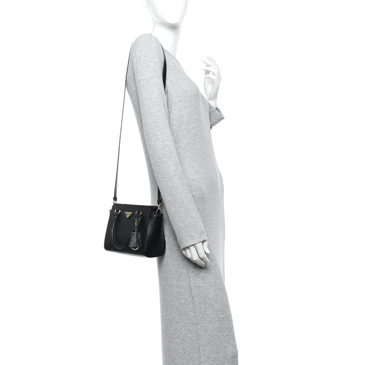 Saffiano Soft Calfskin Mini Zippered Crossbody Tote Black