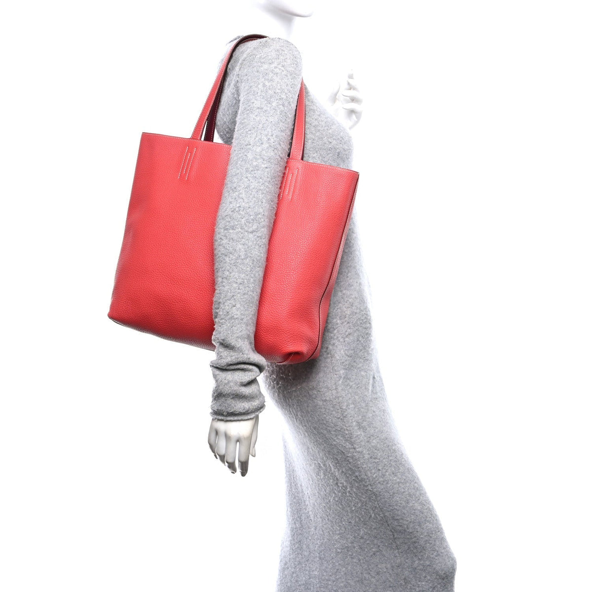 Taurillon Clemence Double Sens 36 Reversible Tote Rubis Bougainvillea
