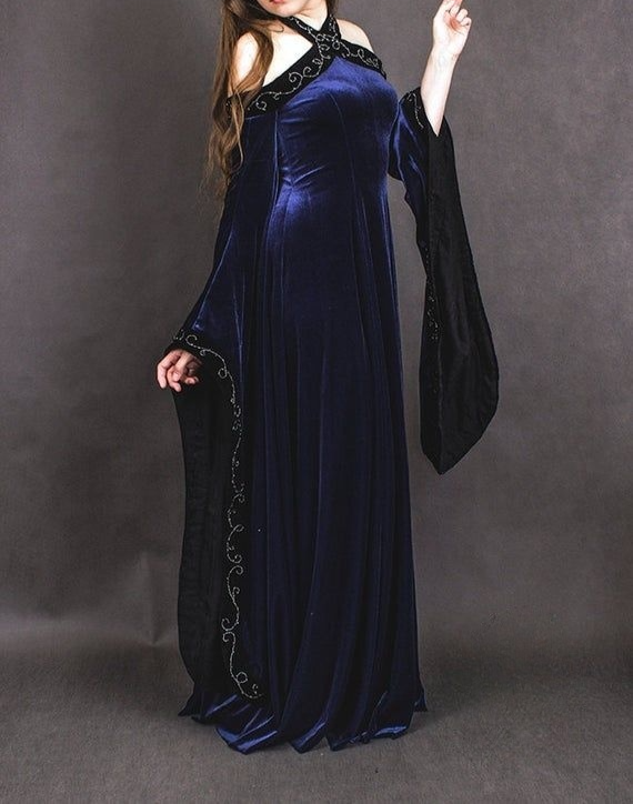 Vintage Dark Blue Halter Neck A-Line Velvet Long Formal Prom Dress Evening Dress, D828