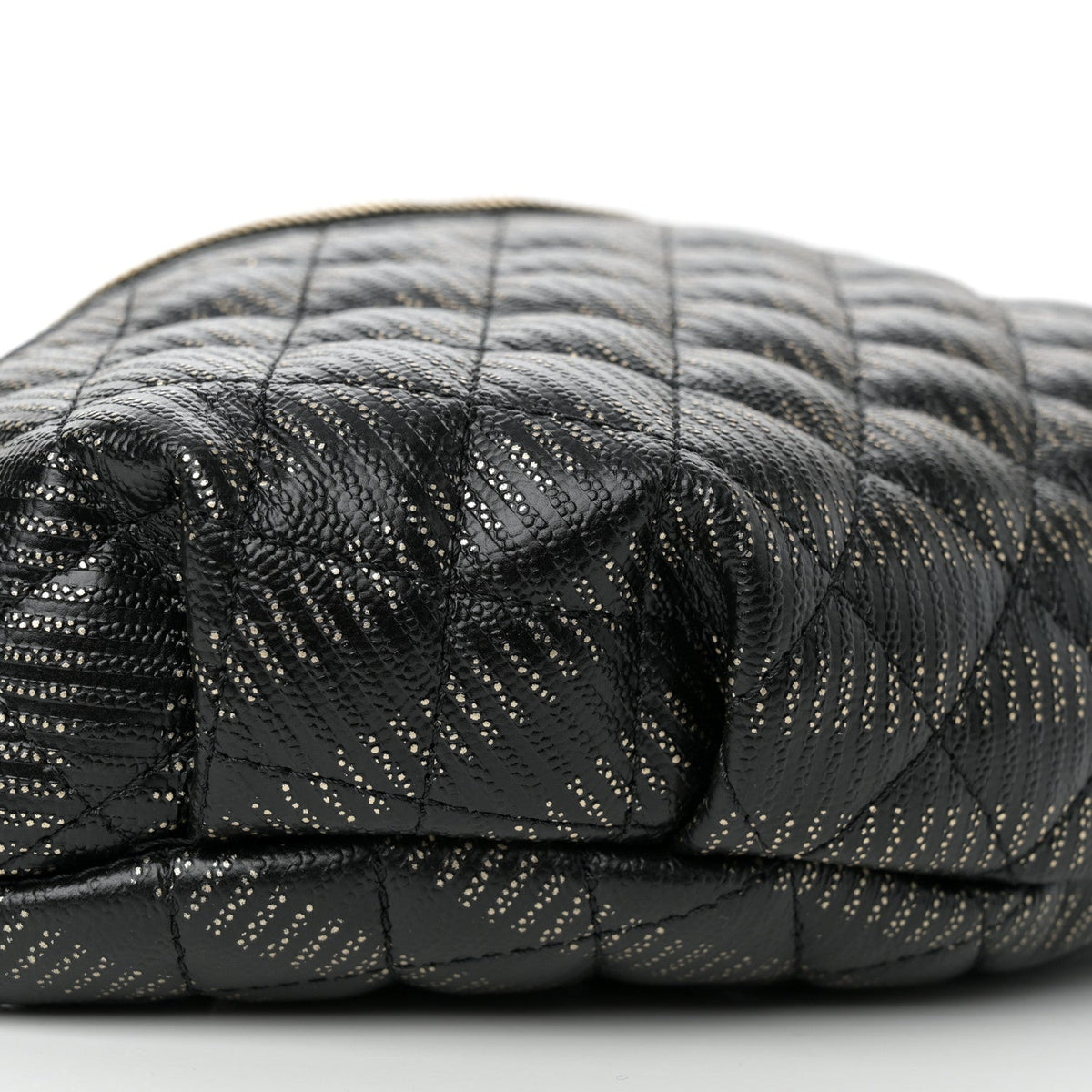 Metallic Caviar Striped Banane Waist Bag Fanny Pack Black Gold