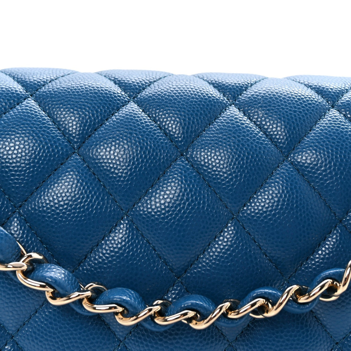 Caviar Quilted Medium Double Flap Blue