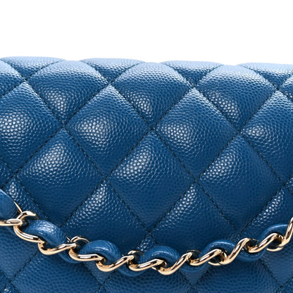 Caviar Quilted Medium Double Flap Blue