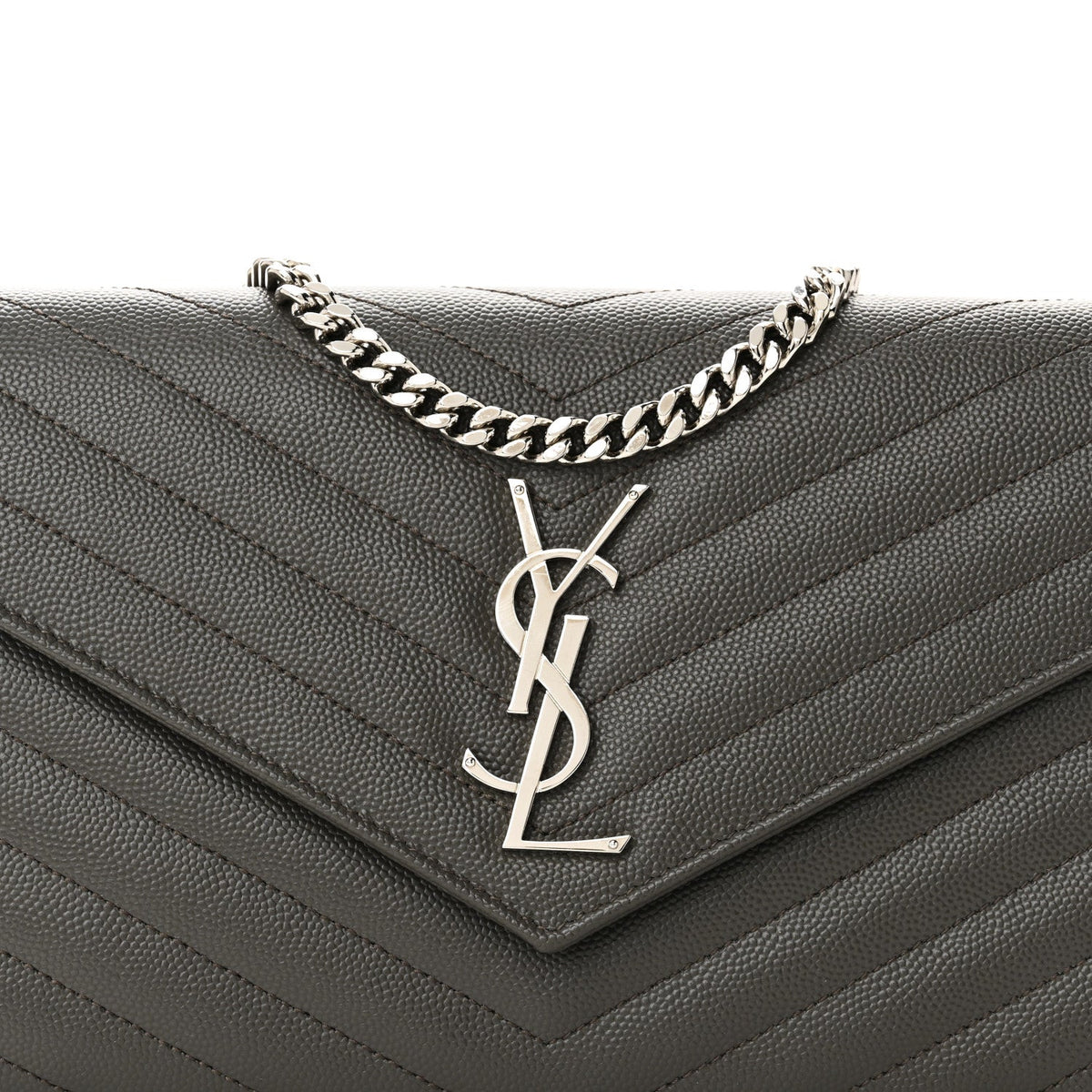 Grain De Poudre Matelasse Chevron Monogram Chain Wallet Fog