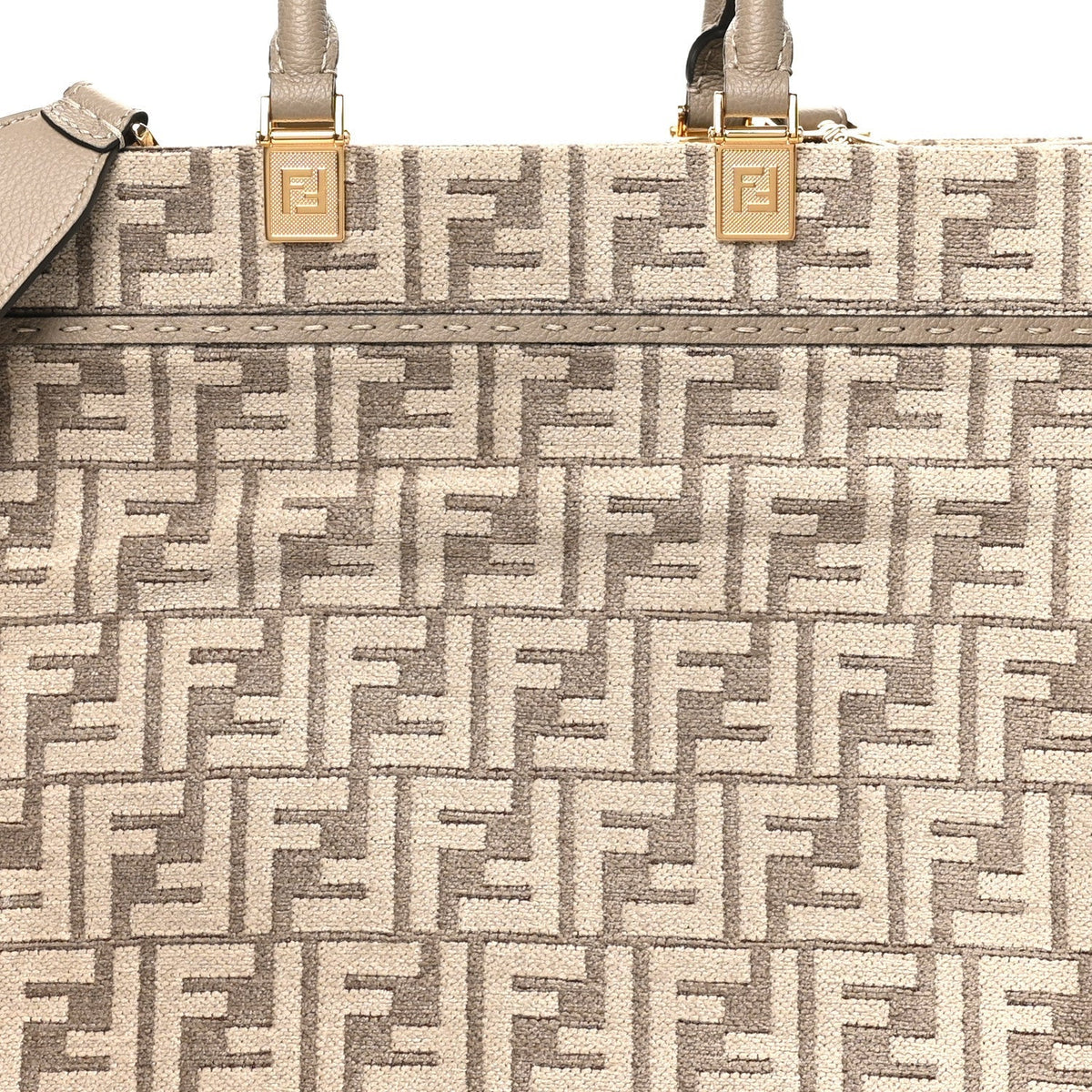 Chenille Vitello Cher FF Medium Fendi Sunshine Shopper Tote Tortora