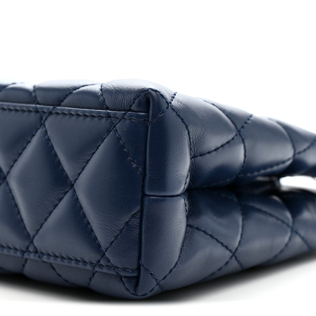 Shiny Aged Calfskin Quilted Nano Kelly Shopper Dark Blue