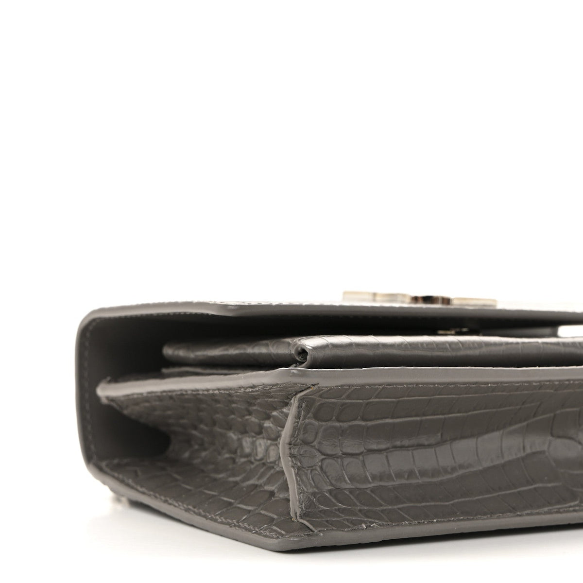 Calfskin Crocodile Embossed Monogram Sunset Chain Wallet Fog
