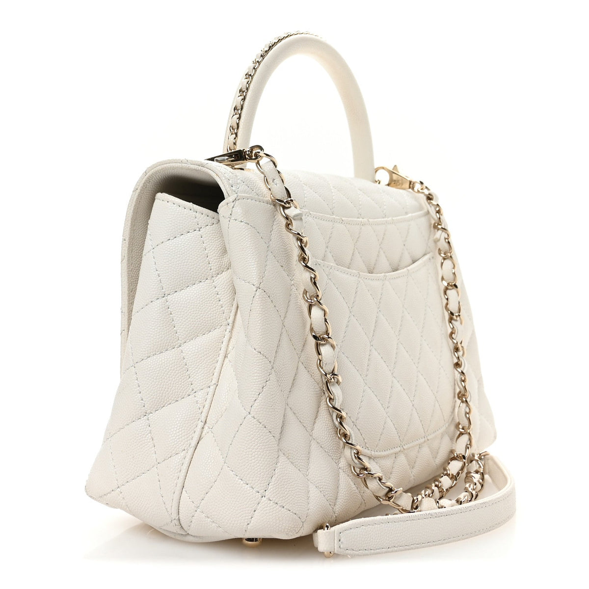 Caviar Quilted Small Chain Coco Handle Flap White