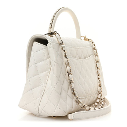 Caviar Quilted Small Chain Coco Handle Flap White
