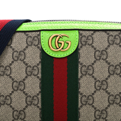 GG Supreme Monogram Textured Dollar Calfskin Web Ophidia Wristlet Shoulder Bag Beige Ebony Green