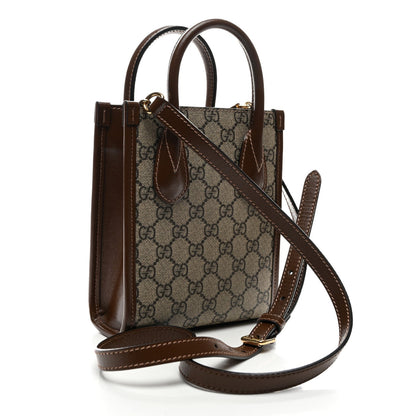 GG Supreme Monogram Azalea Calfskin Mini Retro Interlocking G Tote Bag Beige Ebony Brown Sugar