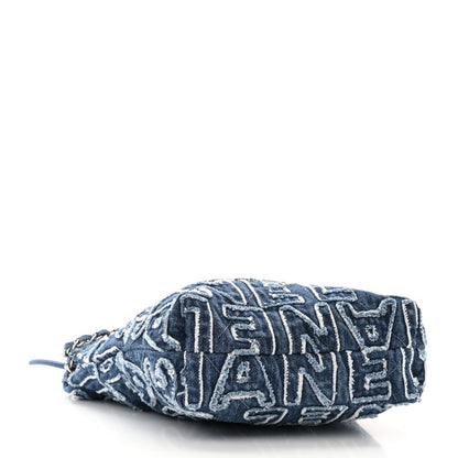 Washed Denim Logo Embroidered Mini Chanel 22 Blue