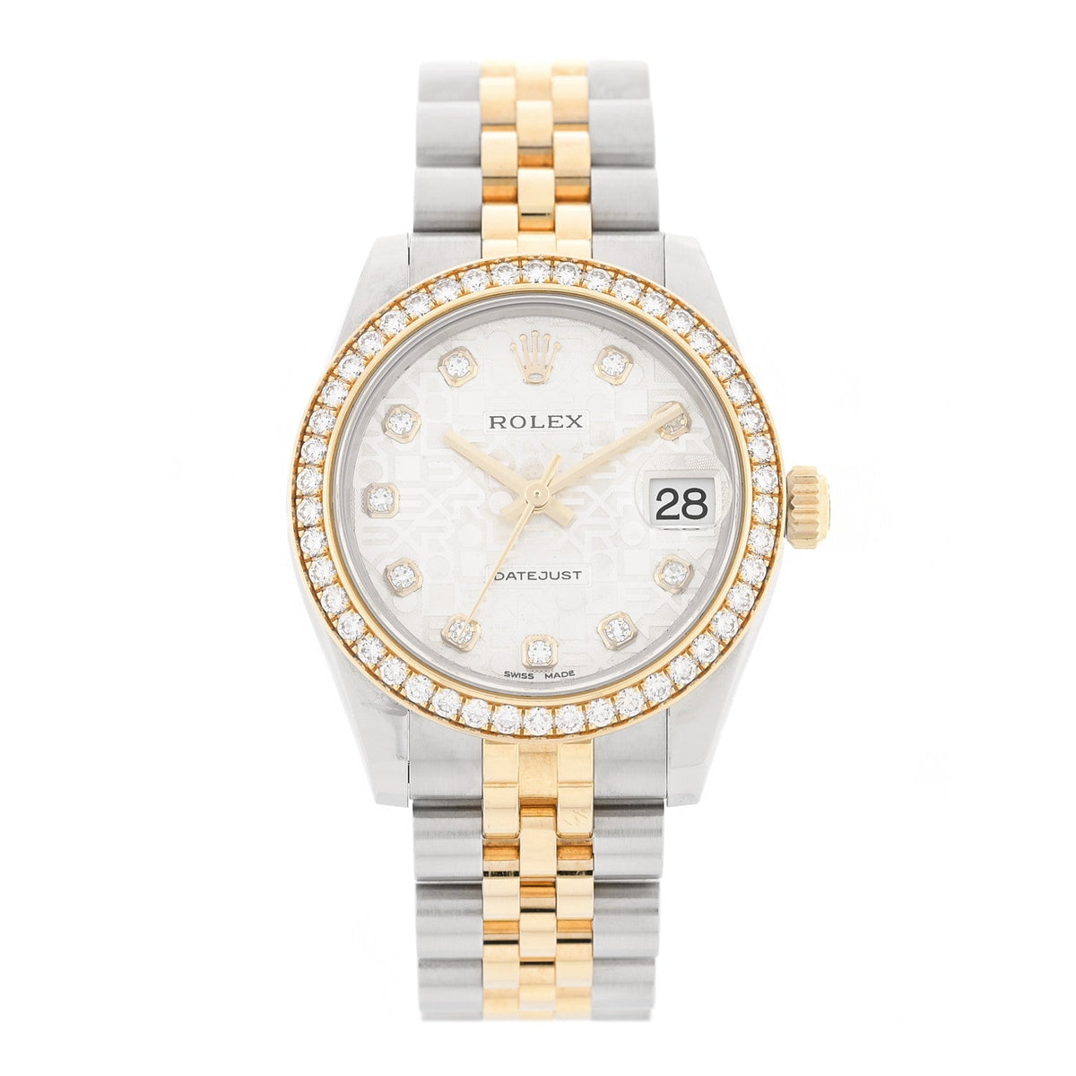 Stainless Steel 18K Yellow Gold Diamond Bezel 31mm Oyster Perpetual Datejust Watch Silver Jubilee 178383