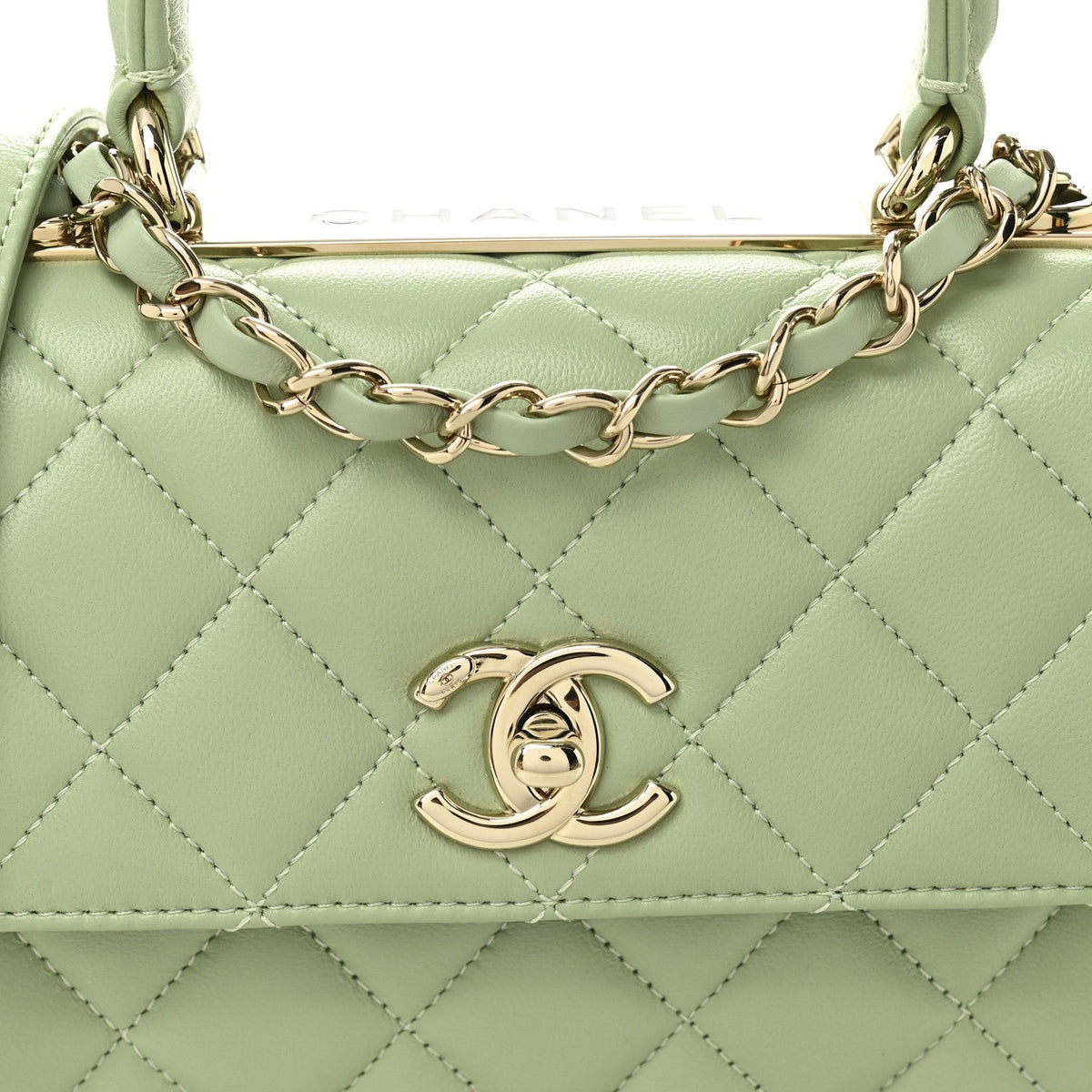 Lambskin Lacquered Quilted Mini Trendy CC Dual Handle Flap Bag Light Green