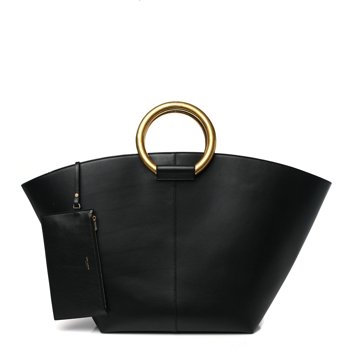 Smooth Calfskin Maxi Trapezoid Shopping Tote Black