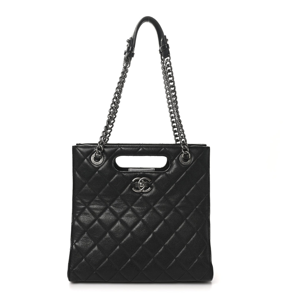 Goatskin Quilted Small Perfect Edge Shopping Tote Black