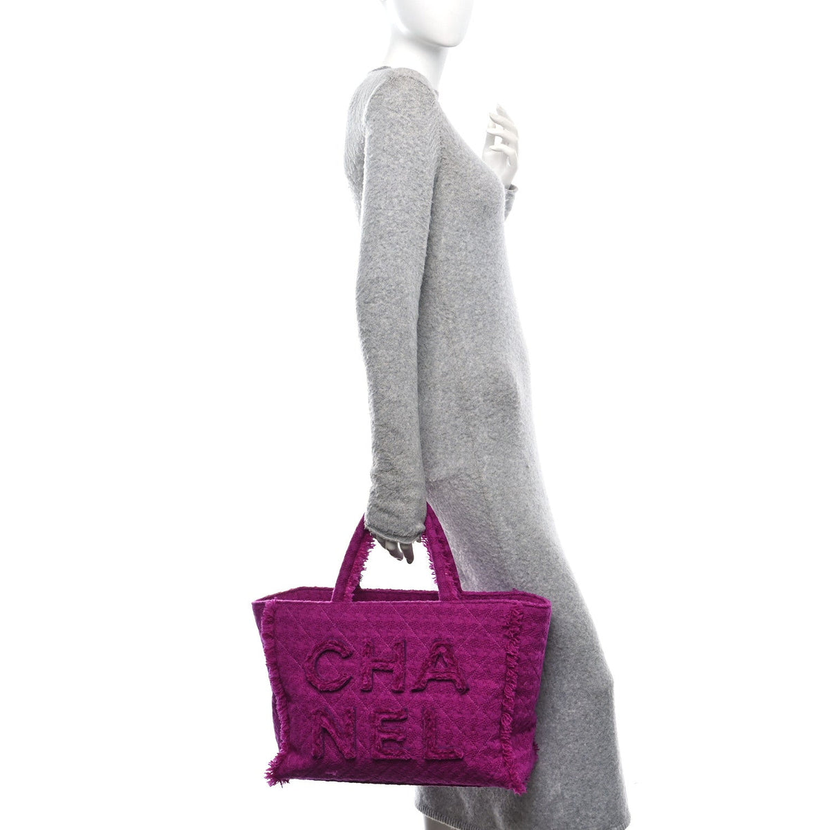 Wool Tweed Large Zipped Shopping Tote Magenta
