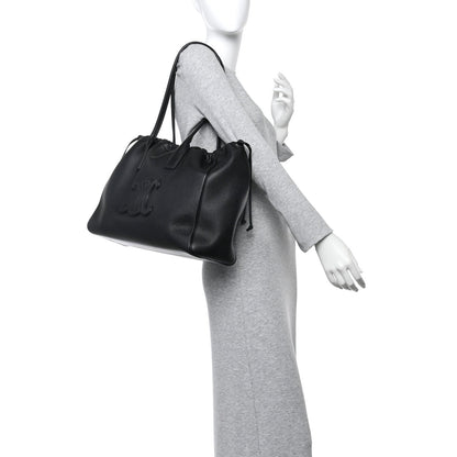 Calfskin Cuir Triomphe Cabas Drawstring Black
