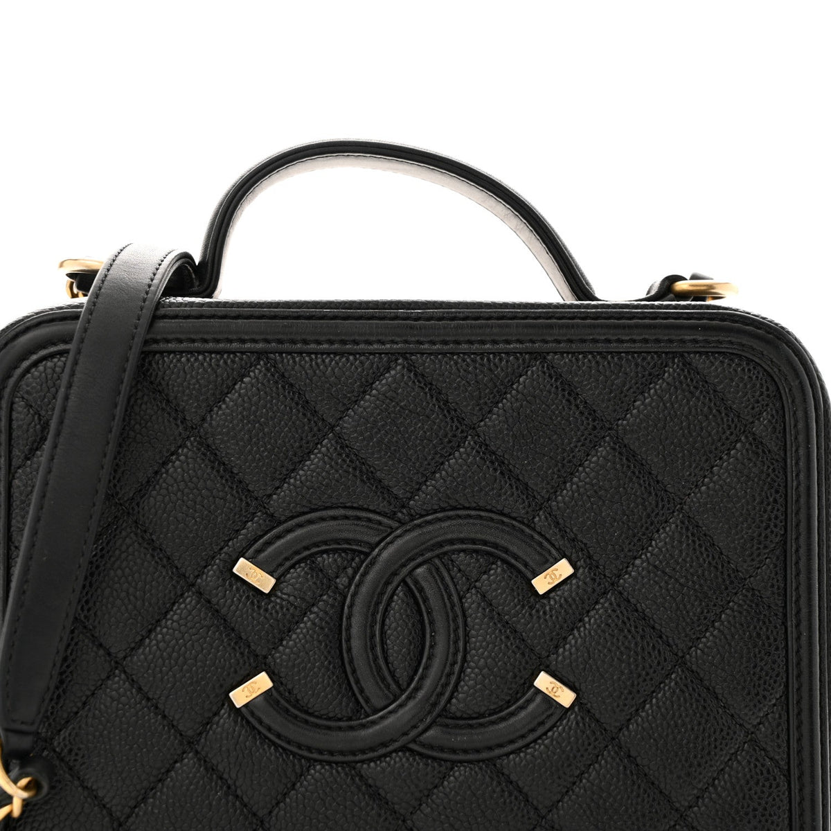 Caviar Quilted Medium CC Filigree Vanity Case Black