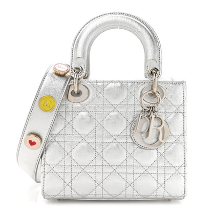 Metallic Grained Calfskin Cannage Small Lucky Badges My Lady Dior Silver