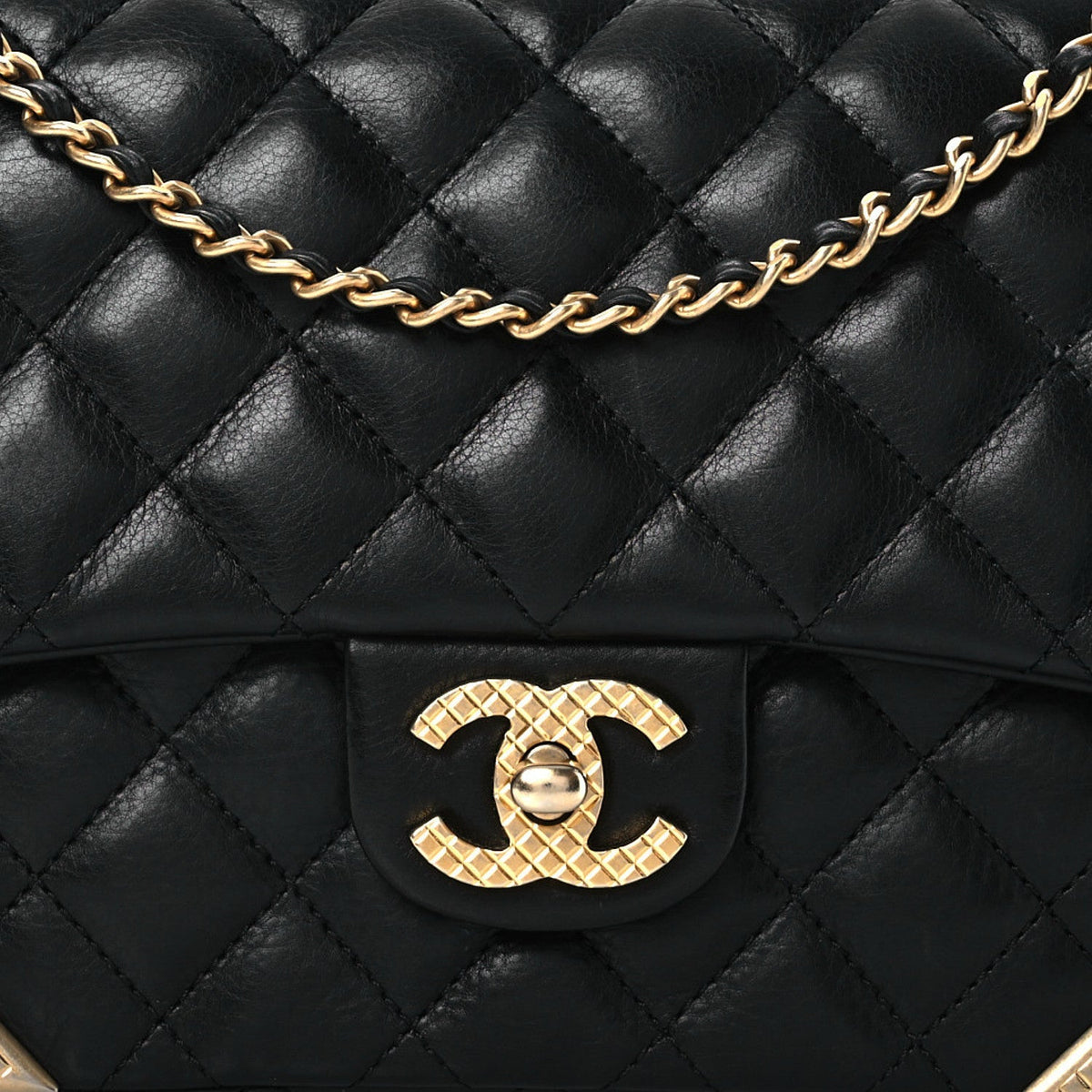 Calfskin Quilted Rock The Corner Flap Black