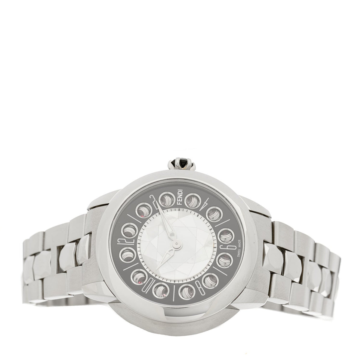 Stainless Steel Mother of Pearl Topaz Spinel 38mm Ishine Rotating Gem Two Tone Quartz Watch Black