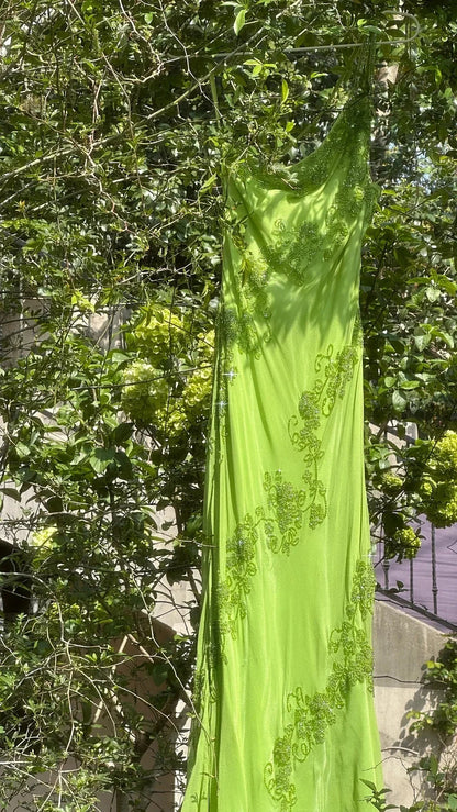 Stunning Sheath One Shoulder Beaded Green Chiffon Party Dress Evening Dress SH2873