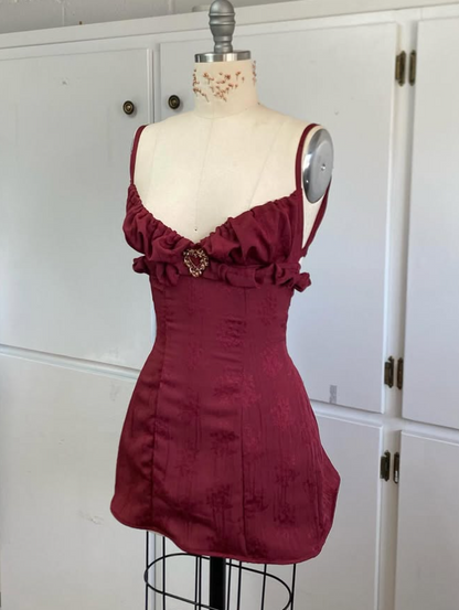 Vintage Burgundy Spaghetti Strap A-line Lace-up Short Party Dresses Homecoming Dresses, D1326
