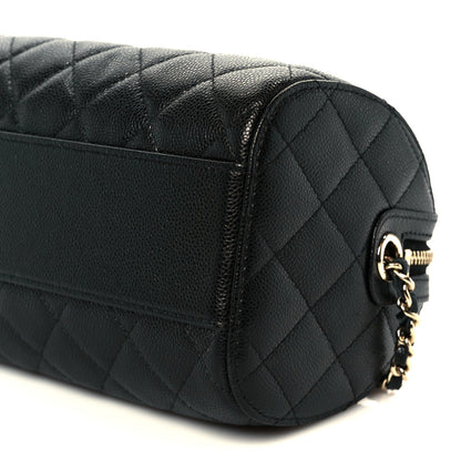 Caviar Quilted Barrel Clutch With Chain Black