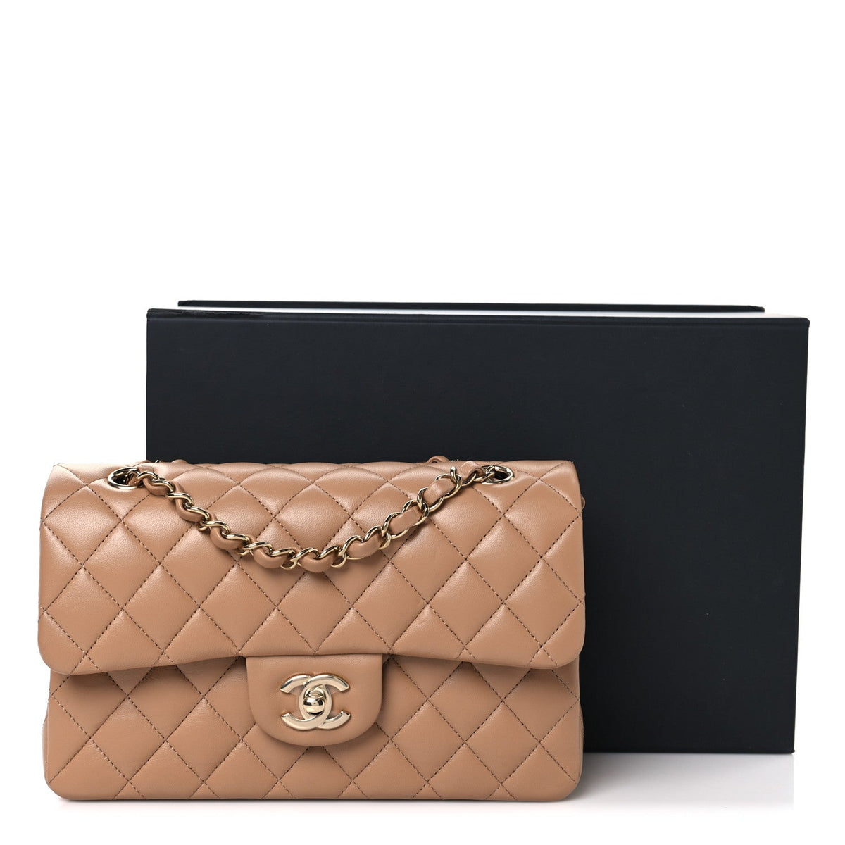 Lambskin Quilted Small Double Flap Brown