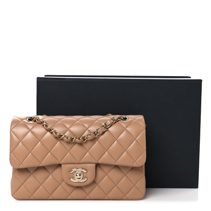 Lambskin Quilted Small Double Flap Brown