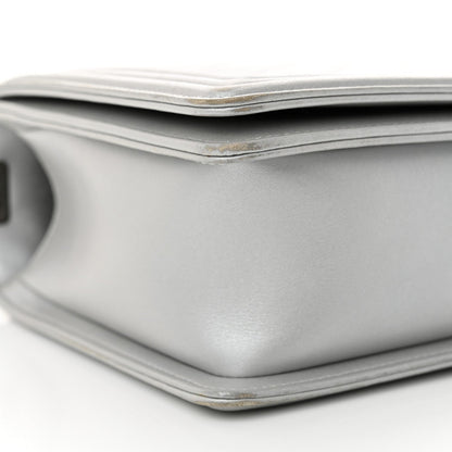 Metallic Calfskin Quilted New Medium Boy Flap Silver