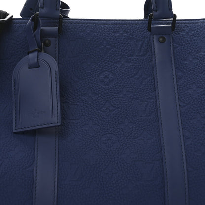 Embossed Calfskin Monogram Shadow Keepall Bandouliere 50 Navy Blue