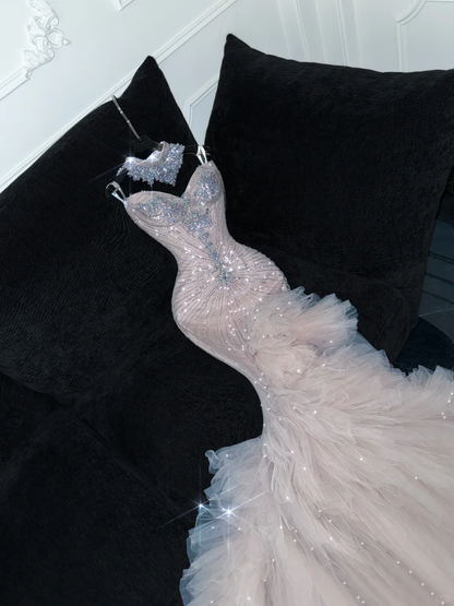 Gorgeous Champagne Sweetheart Mermaid Beaded Wedding Dresses Evening Gowns, D1196