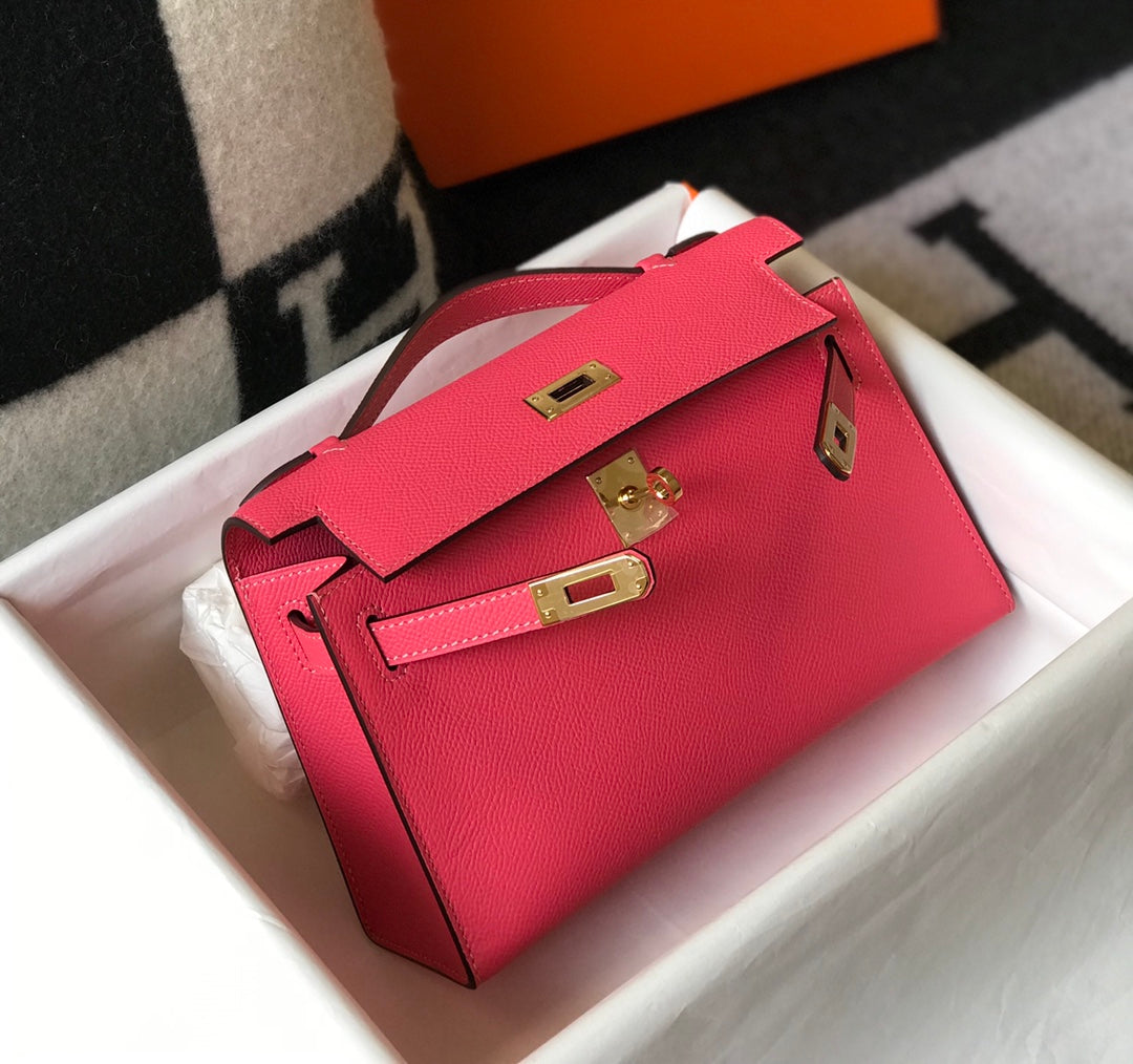 H MINI KELLY POCHETTE GOLD TONED HARDWARE PINK 22CM