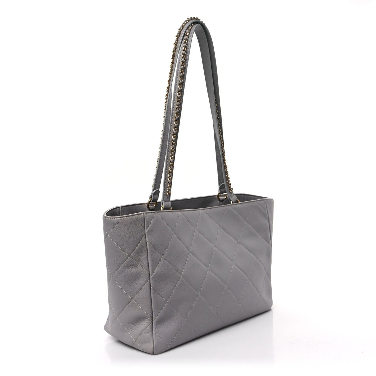 Calfskin Quilted Book Pocket Shopping Tote Grey
