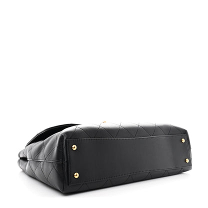Calfskin Stitched Maxi Flap Top Handle Black