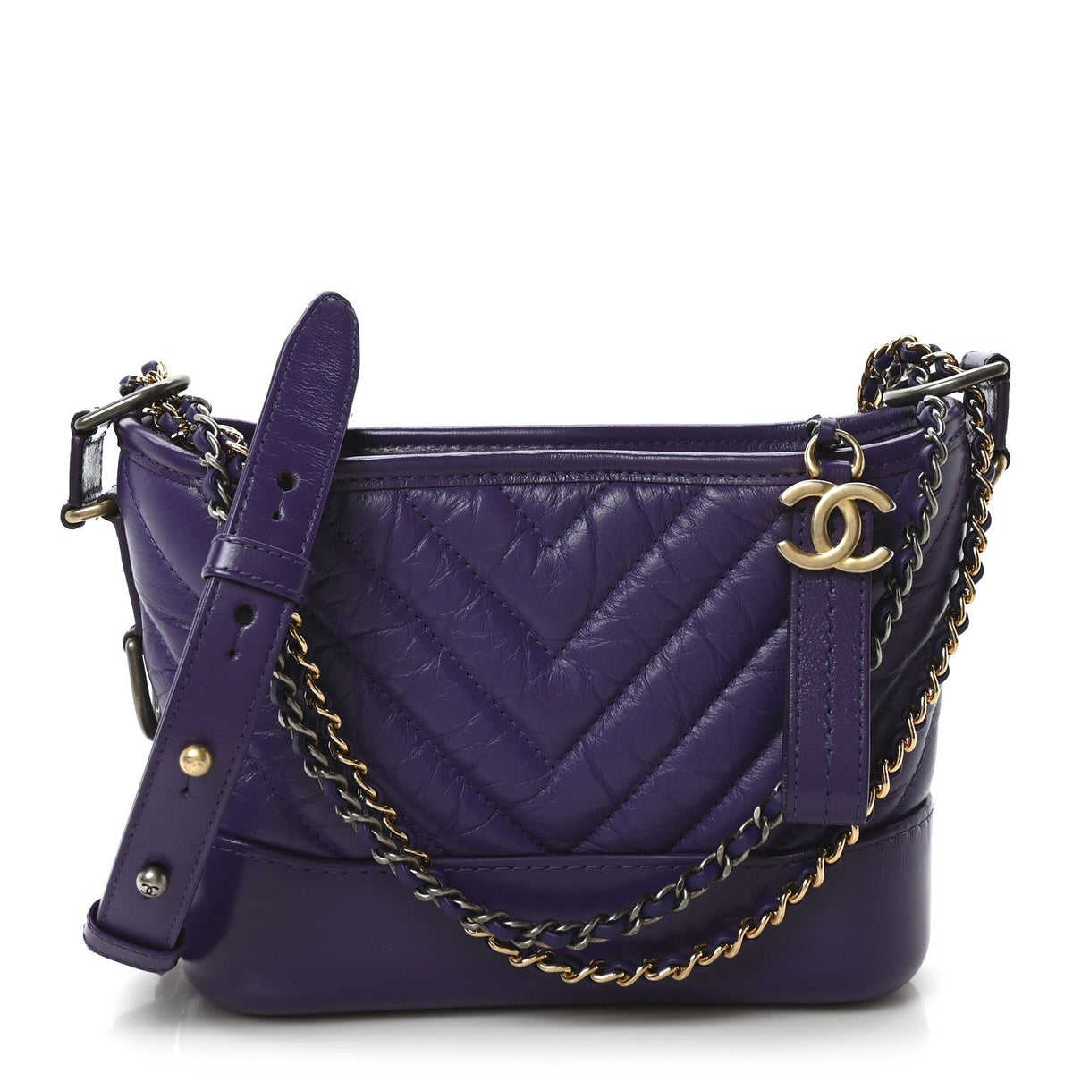 Aged Calfskin Chevron Quilted Small Gabrielle Hobo Purple