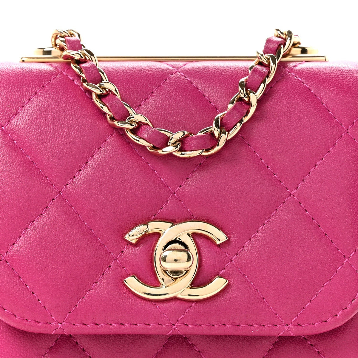 Lambskin Quilted Mini Trendy CC Clutch With Chain Fuchsia