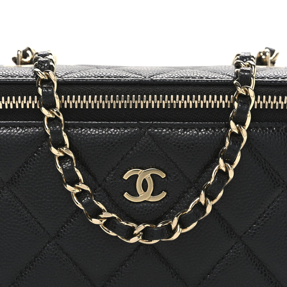 Caviar Quilted Small Vanity Case With Chain Black