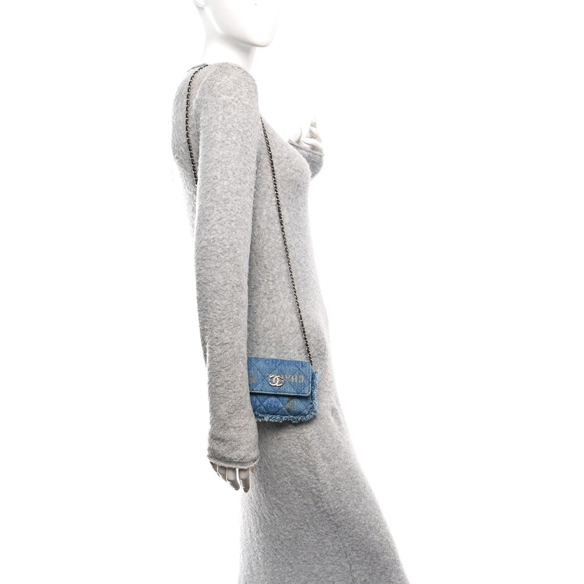 Denim Quilted Denim Mood Clutch With Chain Blue Multicolor