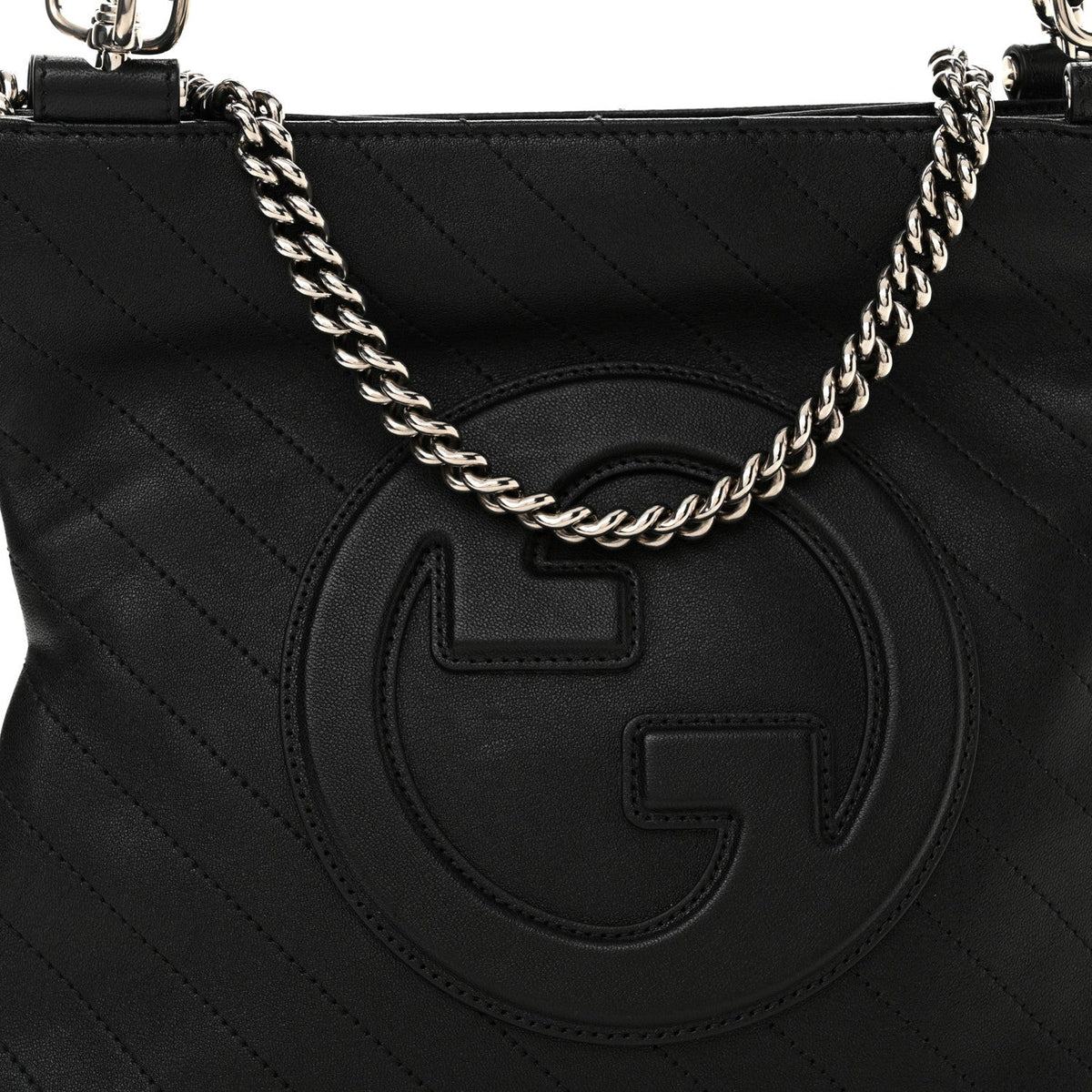 Sakai Be Green Calfskin Diagonal Stitched Small Blondie Tote Black