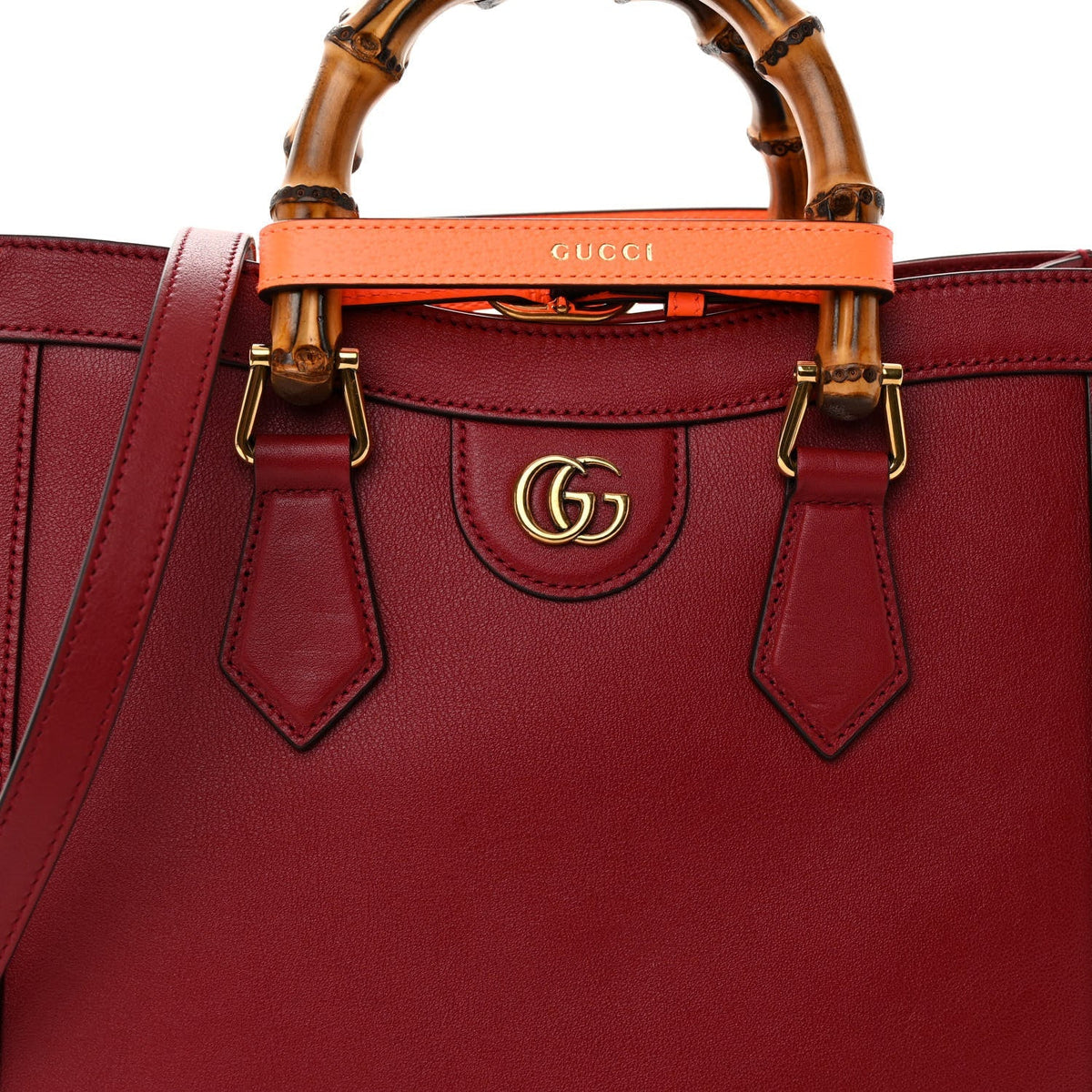 Textured Dollar Calfskin Web Small Diana Tote Bag Dark Red