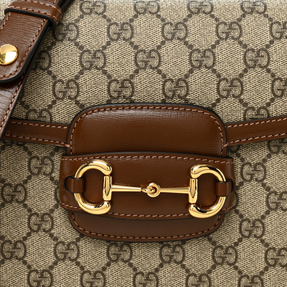 GG Supreme Monogram Horsebit 1955 Shoulder Bag Beige Brown Sugar