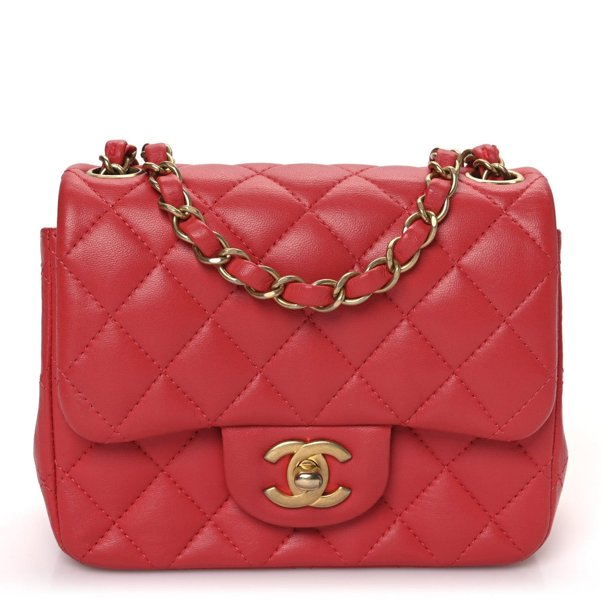 Lambskin Quilted Mini Square Flap Red