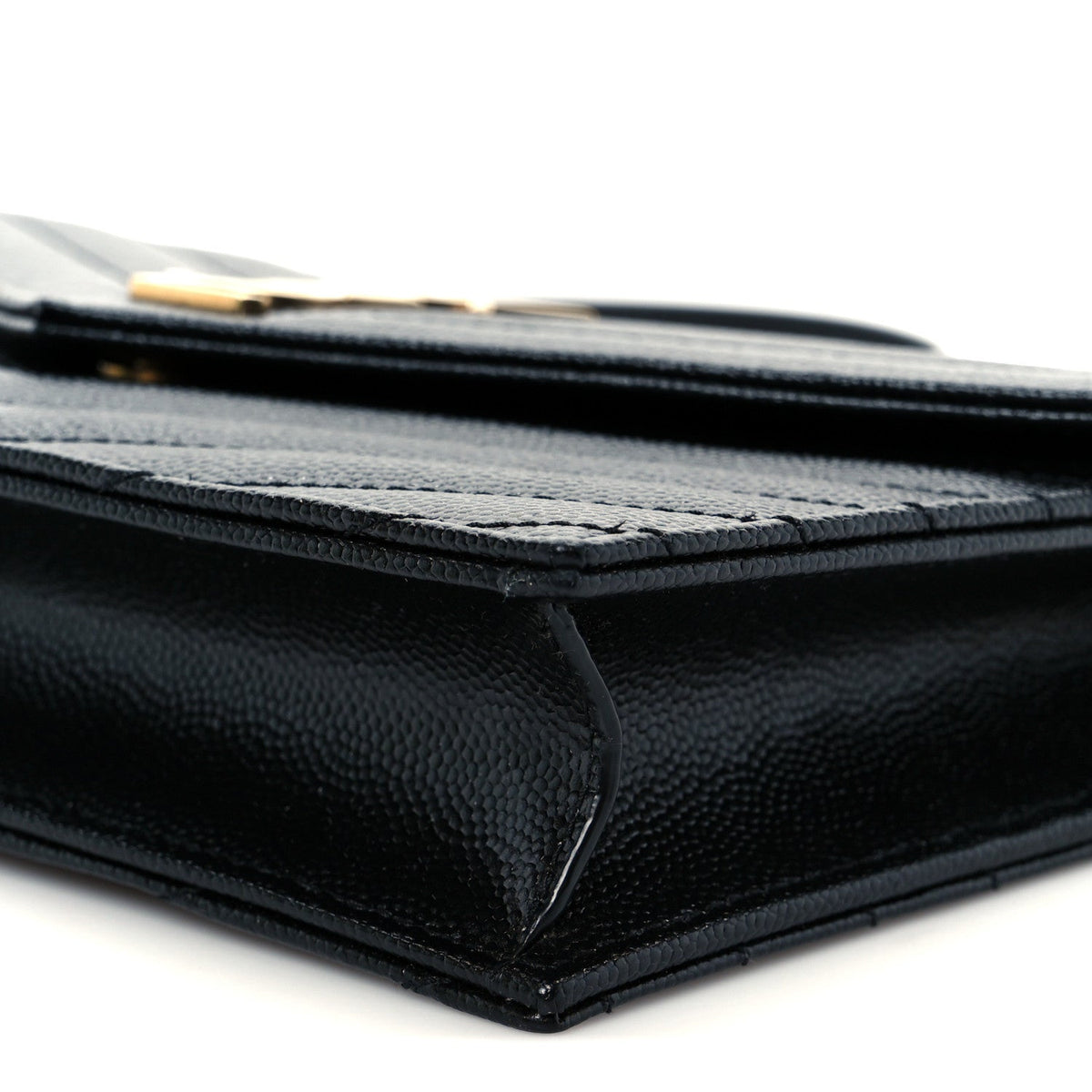 Grain De Poudre Matelasse Chevron Monogram Envelope Chain Wallet Black