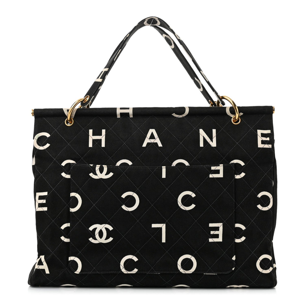 Canvas Printed Quilted Logo Tote Black White