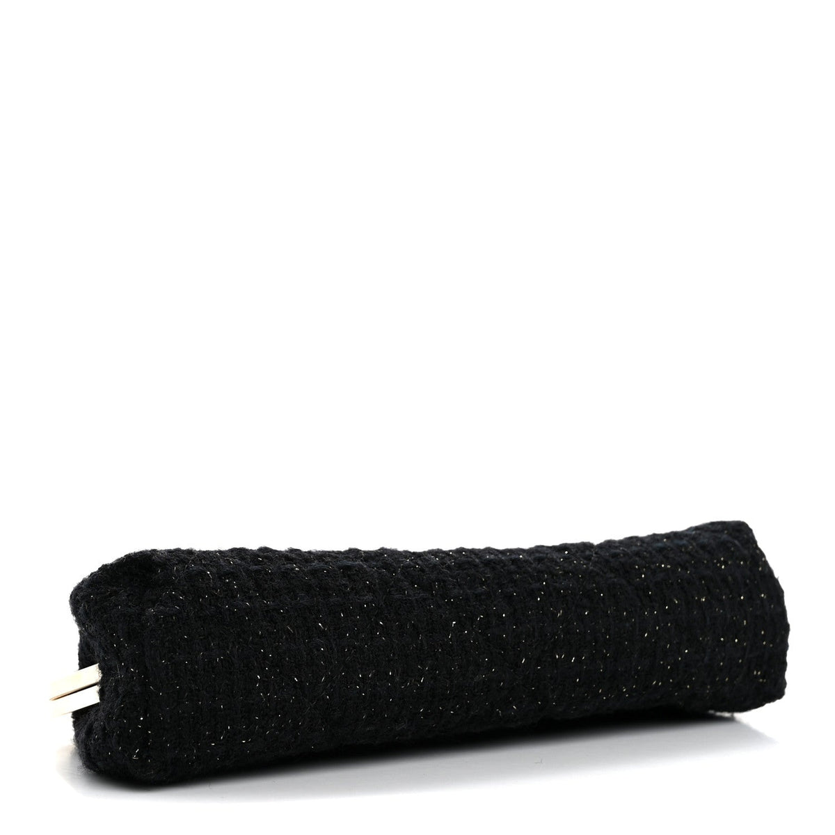 Tweed Quilted Kiss Lock Clutch Black