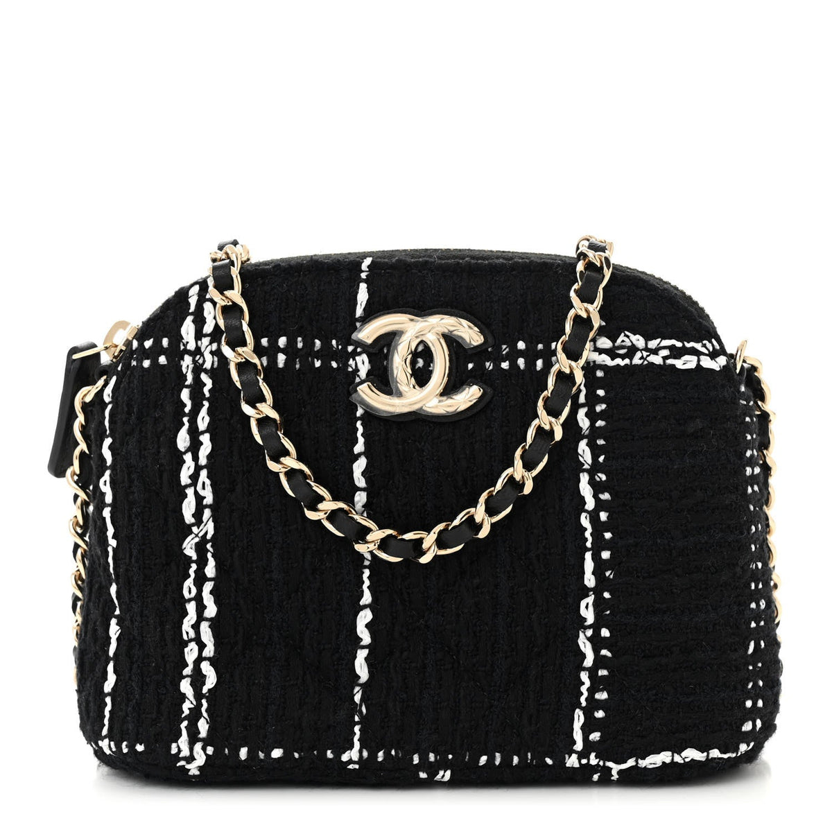 Tweed Quilted Mini Clutch With Chain Black White
