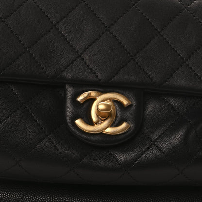 Grained Calfskin Lambskin Quilted Large Bowling Bag Black