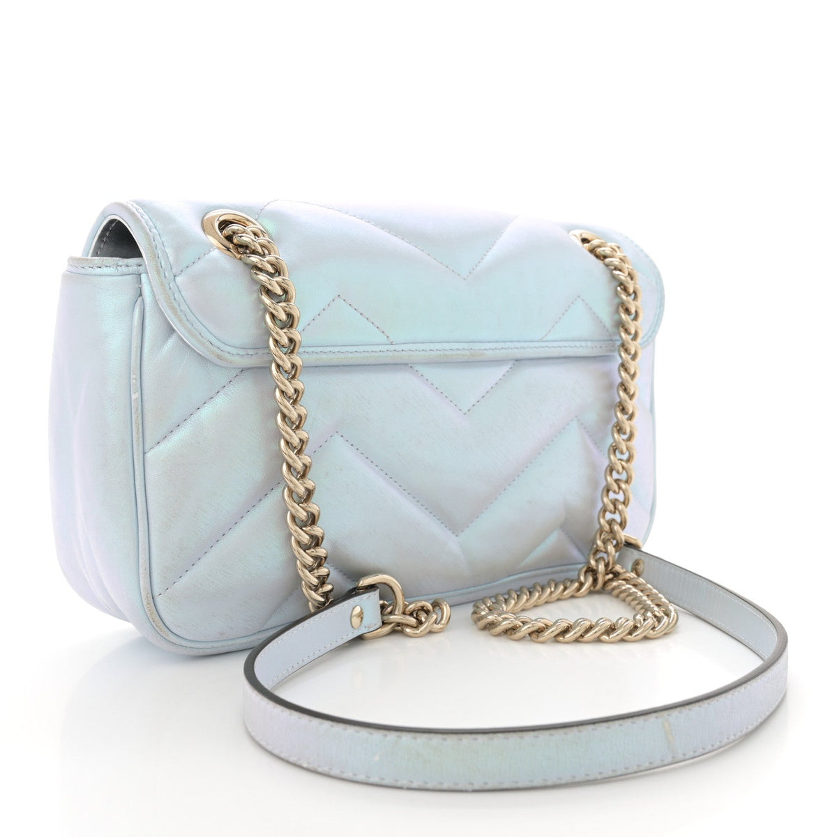 Iridescent Nappa Chevron Matelasse Small GG Marmont Shoulder Bag Iridescent Snow Light Blue